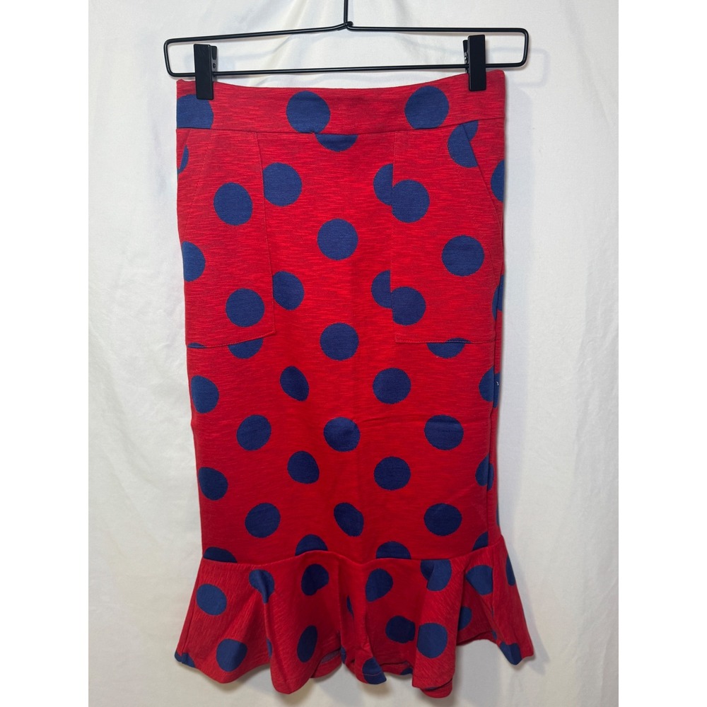 Red Blue Polka Dot Midi Skirt OS Rockabilly Pinup Vintage Style Tulip B NWOT